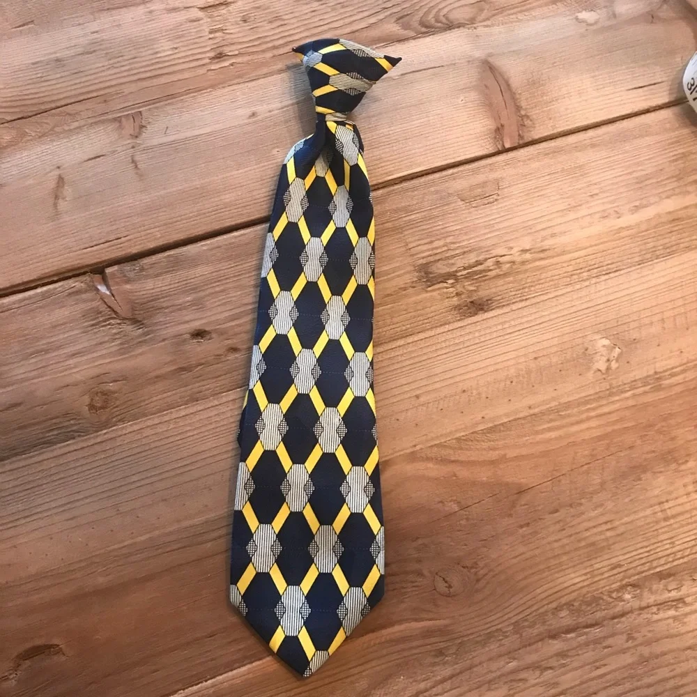 Club Room Kids 11” Clip on Tie Navy Blue/Yellow